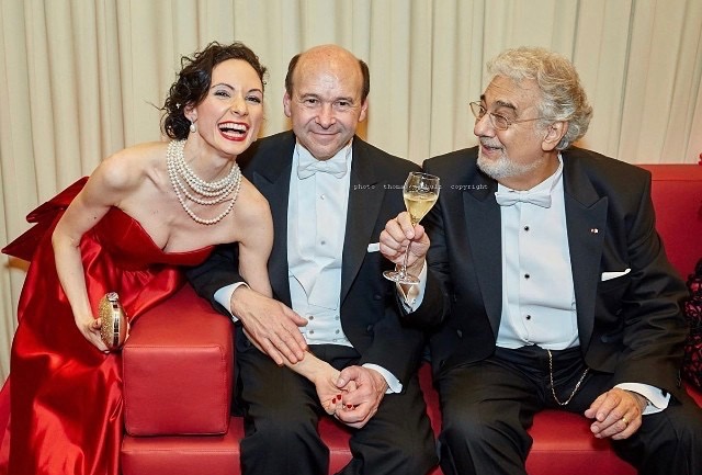 Liudmila Konovalova with Vienna Opera direct or Dominique Meyer and Maestro Placido Domingo at the 2016 Opera Ball Feb. 4 .