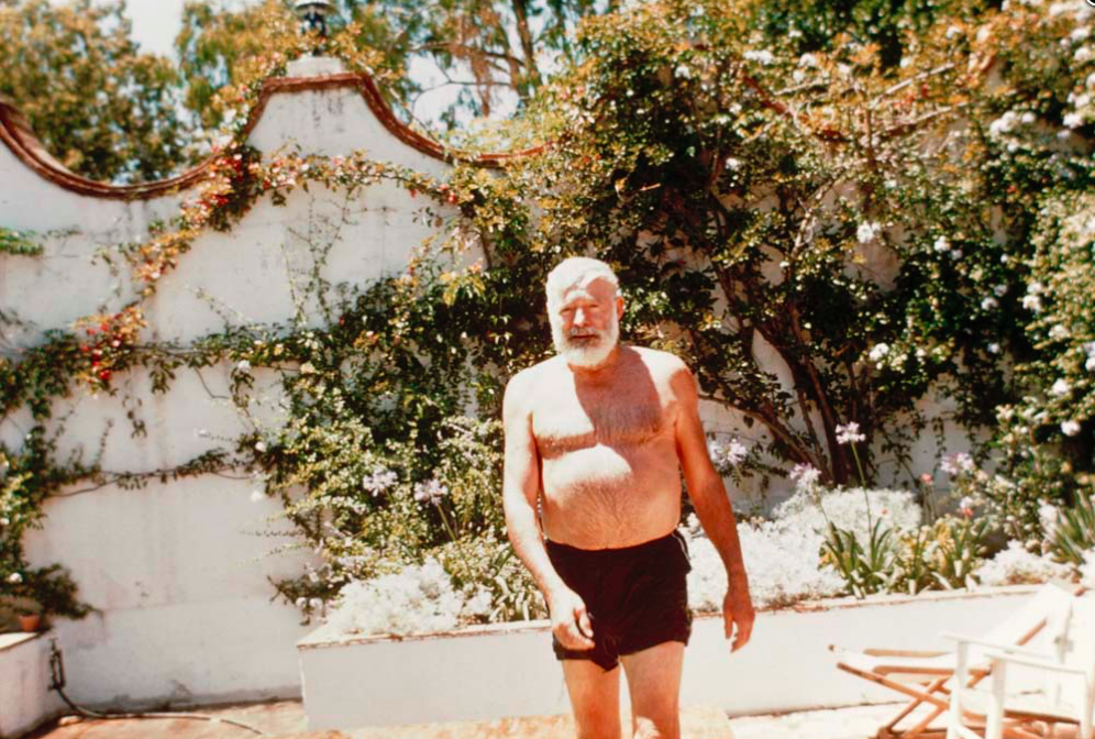 Ernest Hemingway, just days before turning 60, steps out of the swimming pool at the Davis family villa where he spent the summer o 1959. (From 'Looking for Hemingway' (Lyons Press)